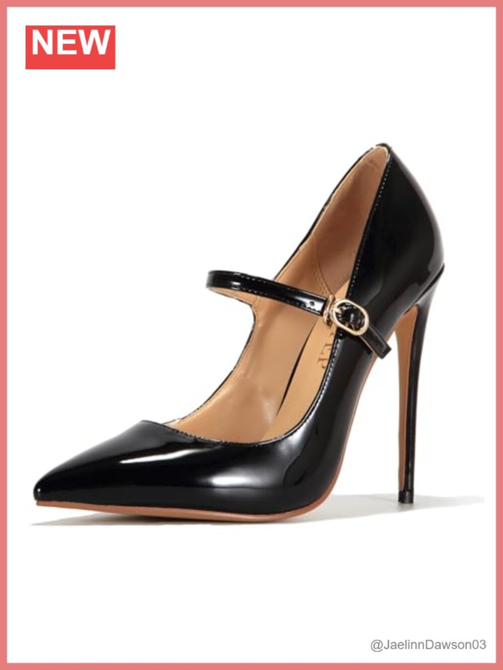 Women's Patent Leather Mary Jane Stiletto Heels Pointed Toe Slip On Buckle